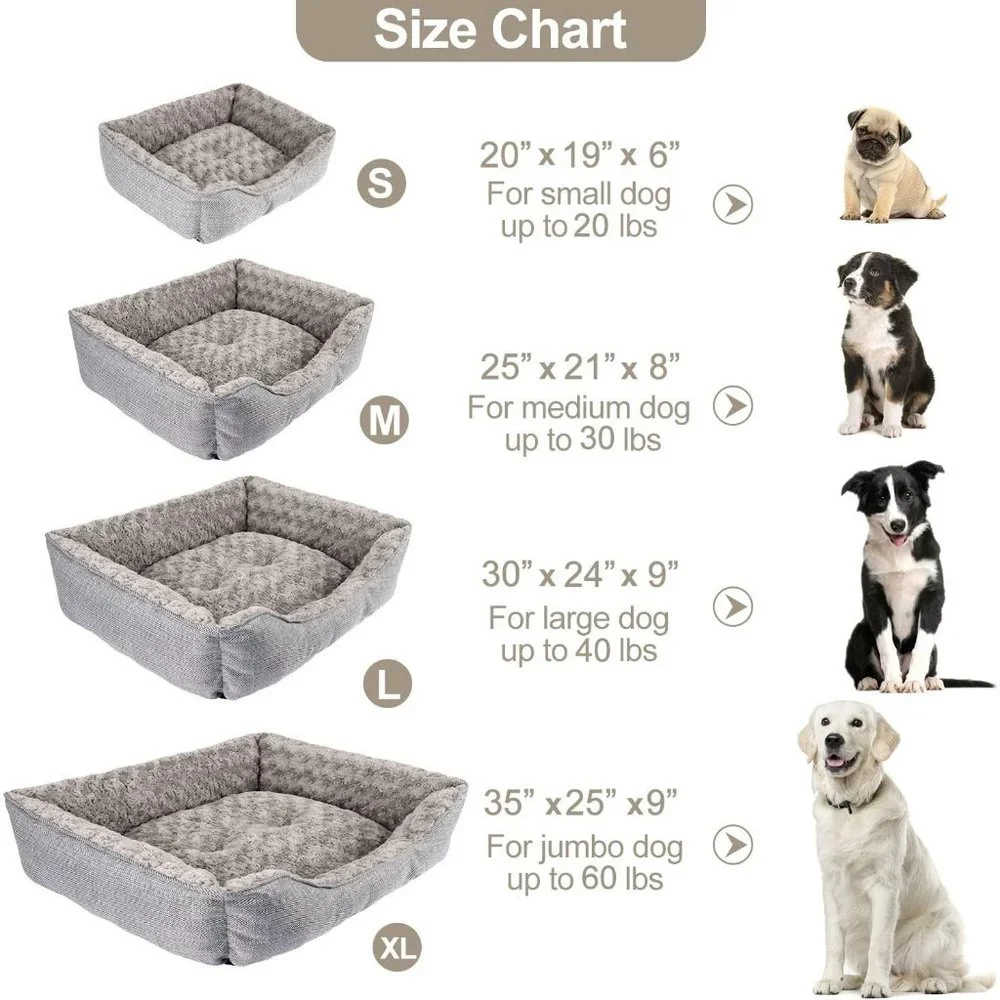 Dog 30'' Grey Wood Linen Soft Washable Rectangle Anti-Slip Bottom Sleeping Bed